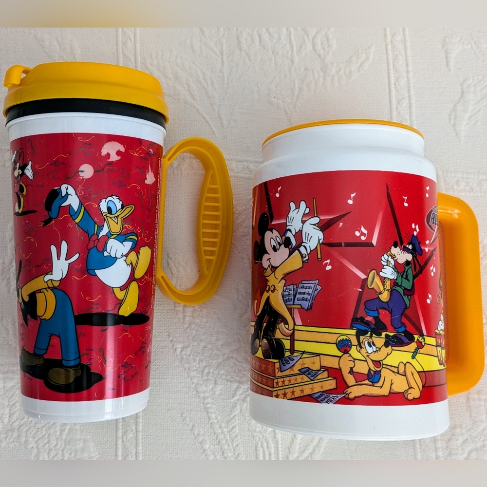 Two Disney Traveling Drinking Cups with Lids